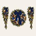 Navy Blue and Gold Grand Entry 3-Piece, AI-assisted made-to-order design concept; 1 wreath and 2 swags; not to scale